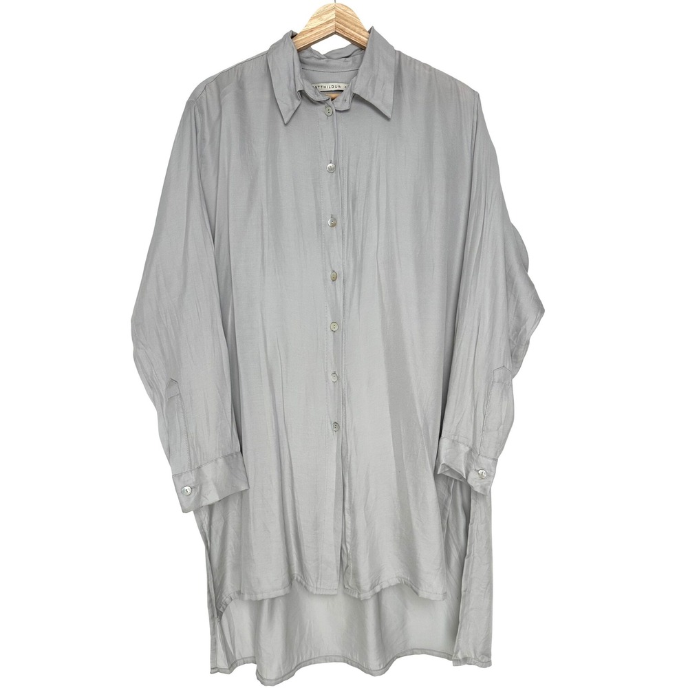 Matthildur Button Down Long Sleeve Gray Shirt Tunic 2 (Medium-Large)